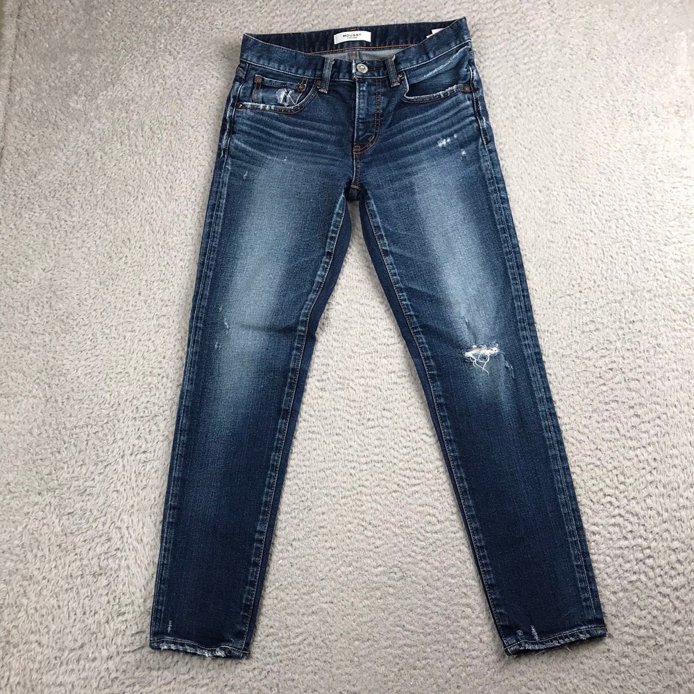 Moussy‎ Vintage Glendale Skinny Jeans Womens 25 Blue Distressed Made in Japan